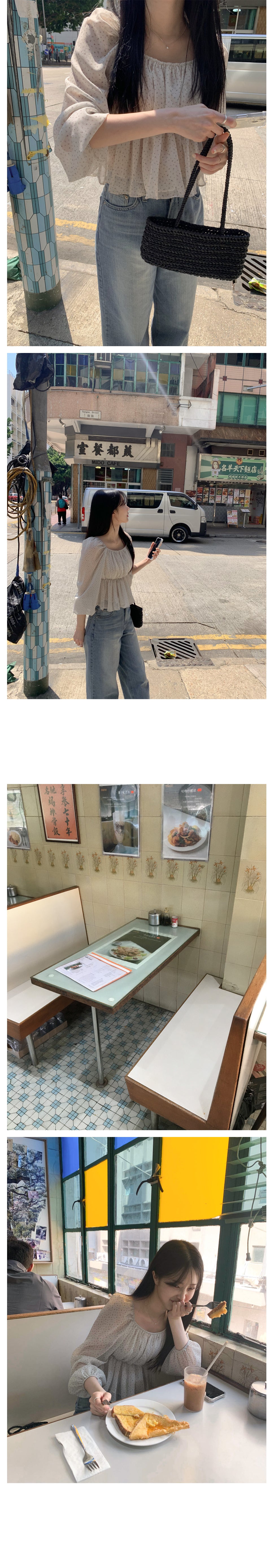 💕ins系法式方領碎花收腰泡泡袖雪紡上衣