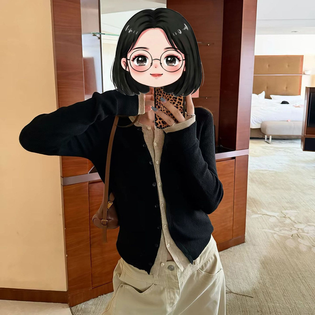 💕chic韓系通勤百搭假兩件修身拚色上衣