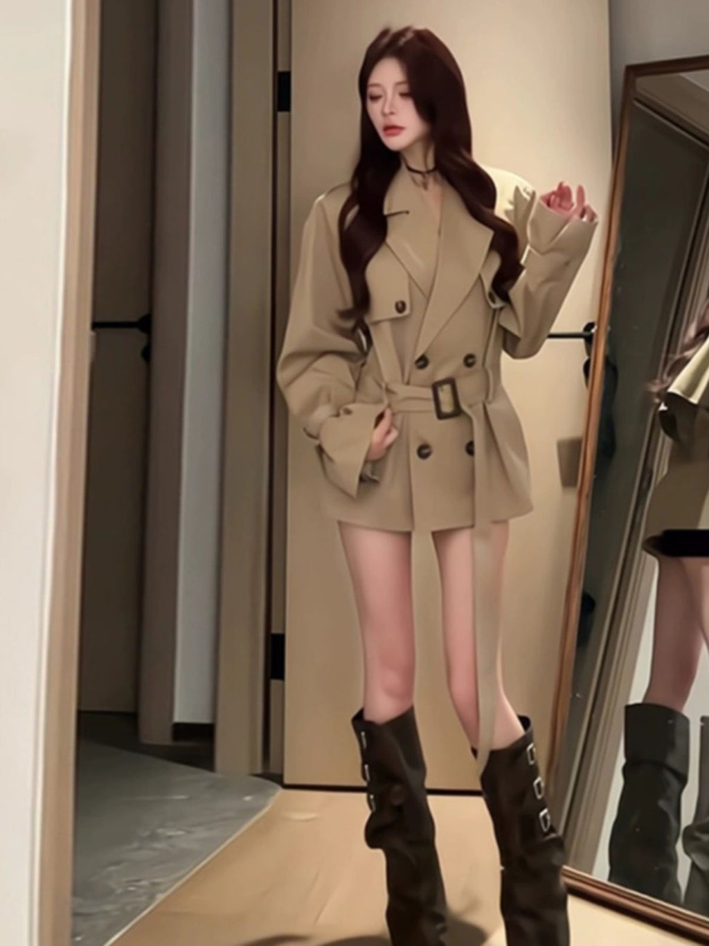 💕英倫風卡其色風衣高級感小個子外套