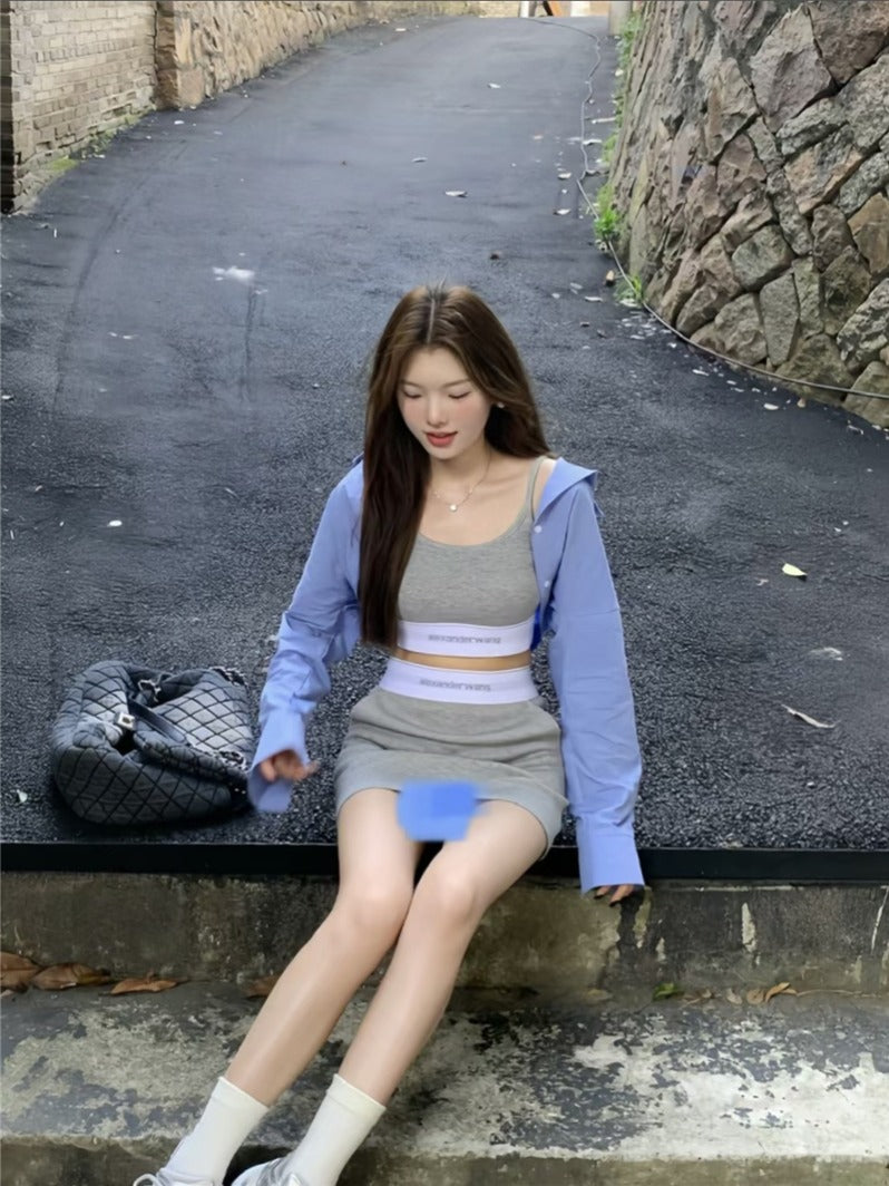 💕溫柔白開水茶系運動背心顯瘦三件套