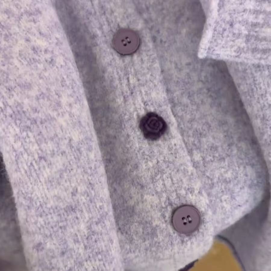 💕溫柔淡色香芋紫色慵懶毛衣開衫外套