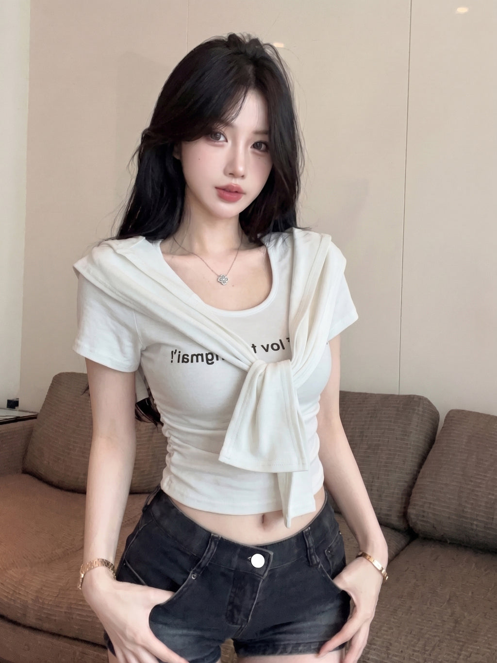 💕夏季時尚百搭圓領連帽披肩兩件套