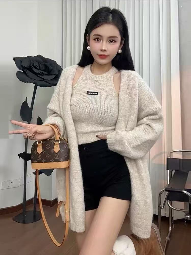 💕韓系東大門掛脖顯瘦針織開衫毛衣兩件