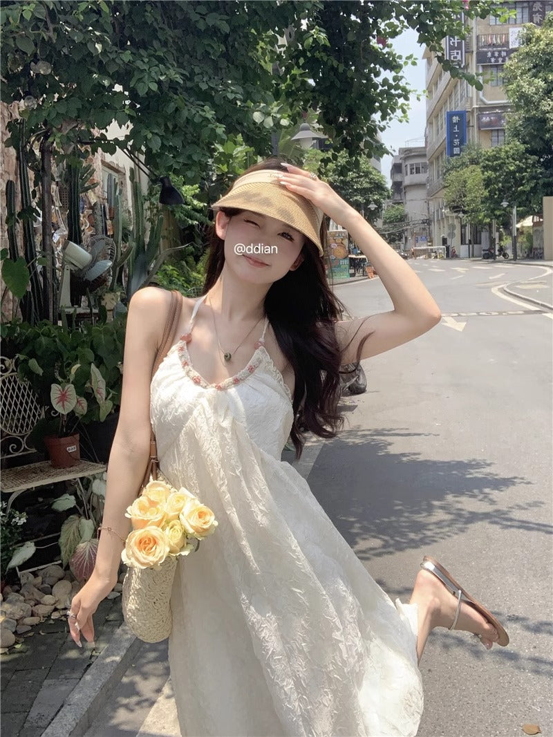 💕法式度假掛脖雪紡連衣長裙