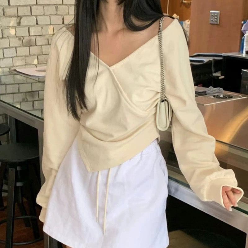 💕韓系露肩不規則休閒純色衛衣