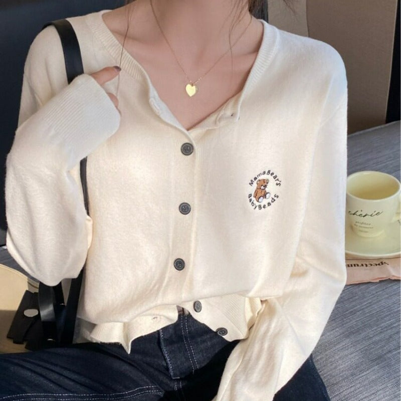 💕可愛小熊刺繡針織開衫外套