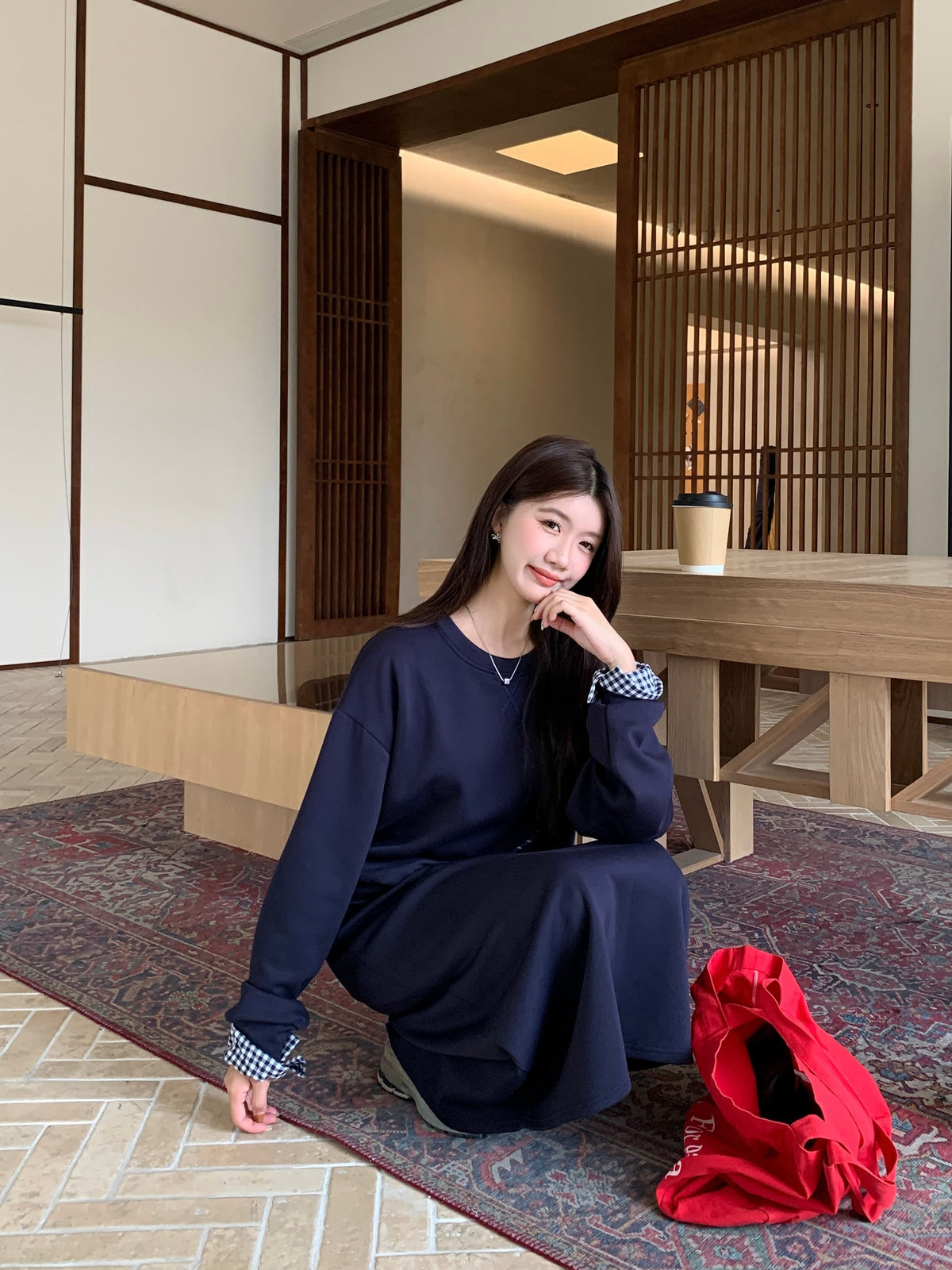 💕春秋美式復古運動套裝上衣+半身裙兩件套