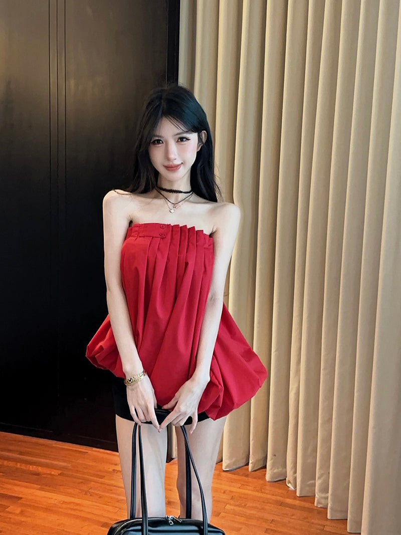 💕重工氛圍感澎澎抹胸襯衫上衣