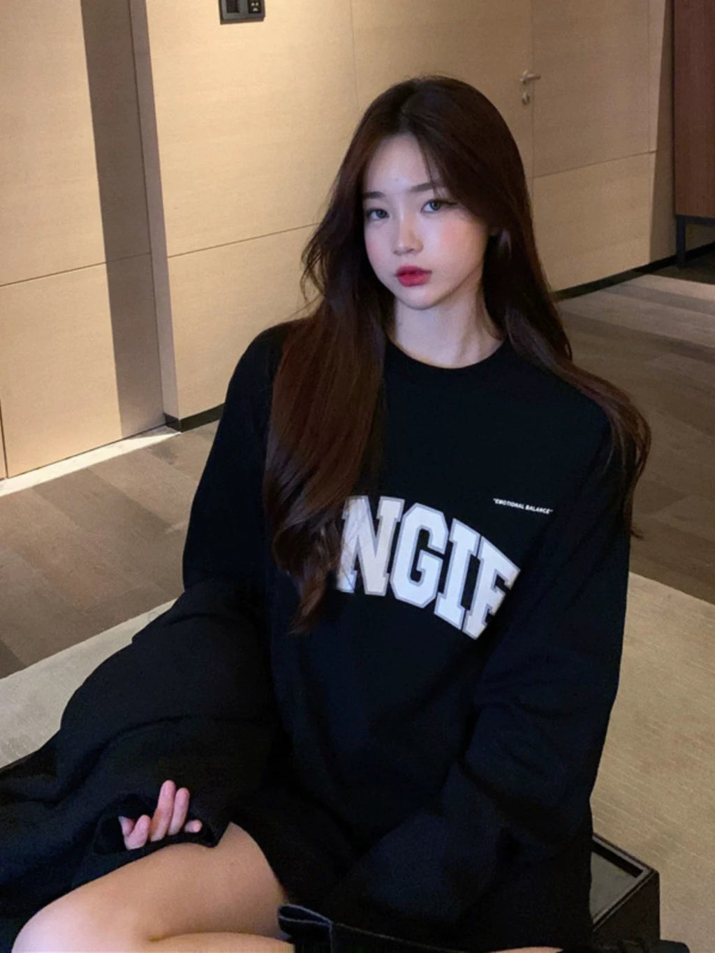 💕居假百搭簡約印花長袖寬鬆上衣