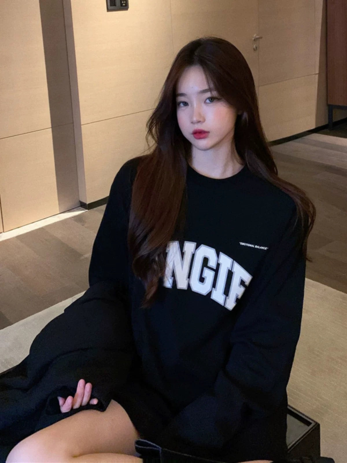 💕居假百搭簡約印花長袖寬鬆上衣