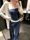 💕時尚慵懶感輕薄開衫抽繩抹胸三件套