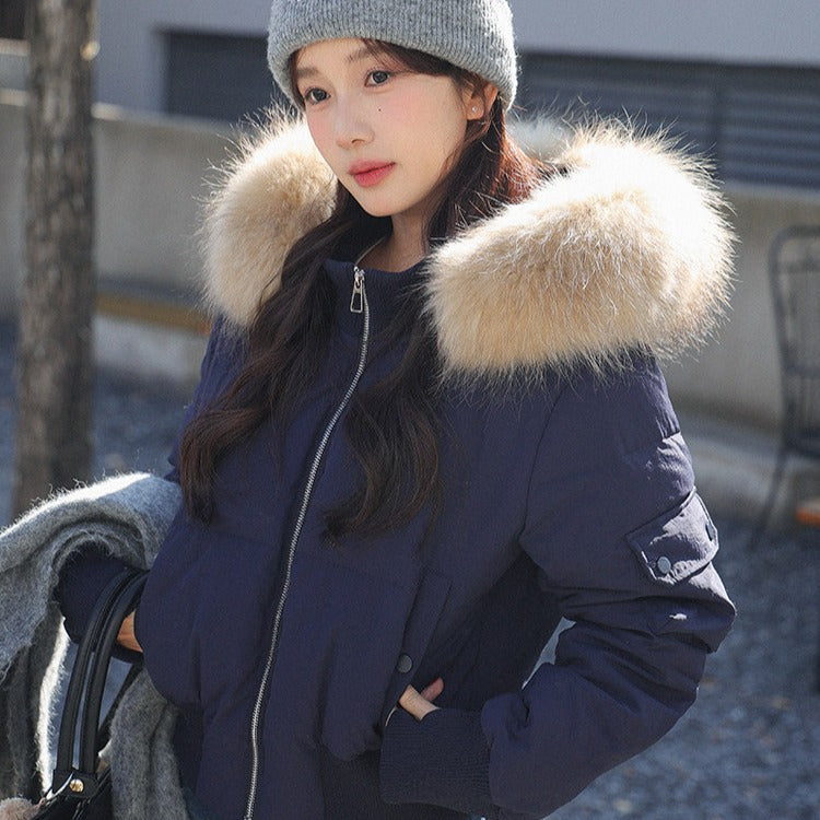 💕冬季甜美毛毛短款小個子連帽棉衣
