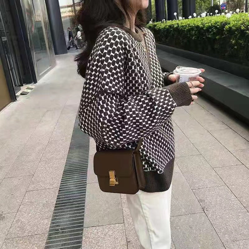 💕韓系東大門高級感復古軟糯外穿格子毛衣