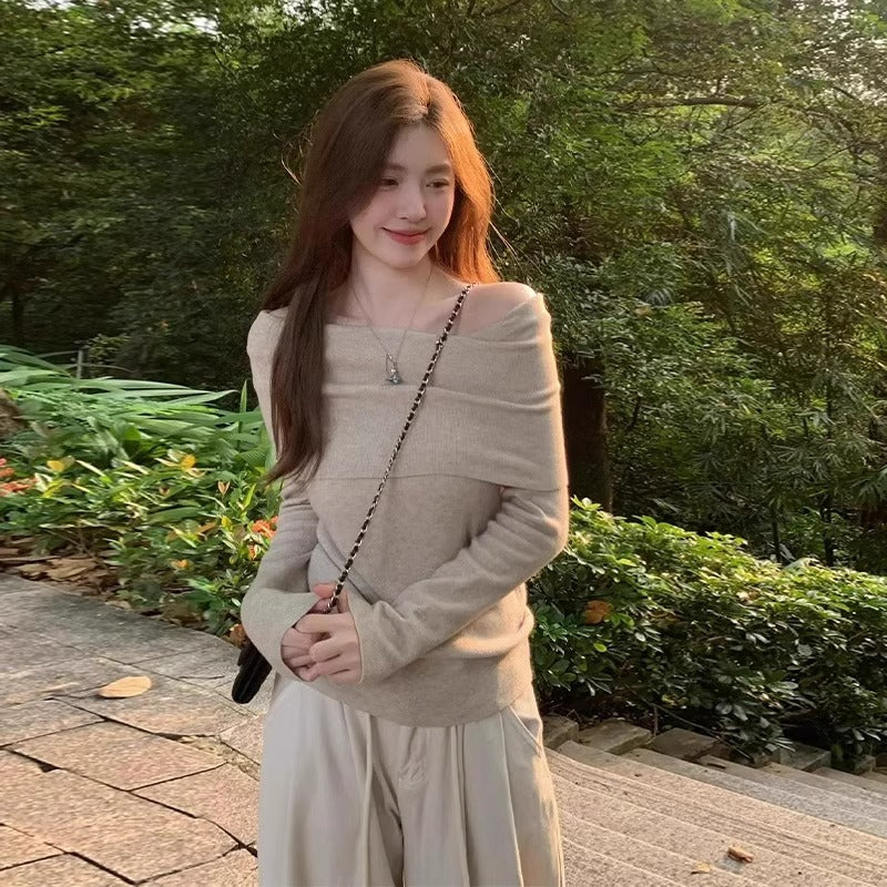 💕高級感法式溫柔一字肩純欲上衣