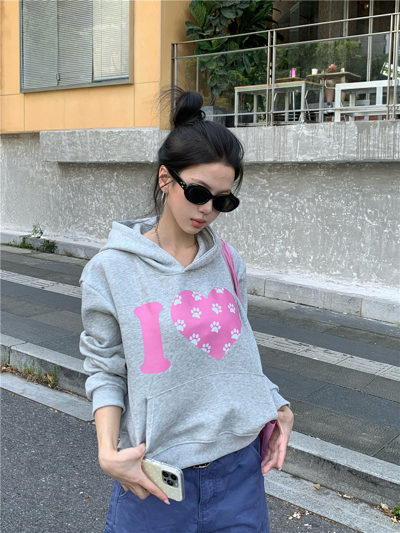 💕韓系愛心印花短款連帽衛衣