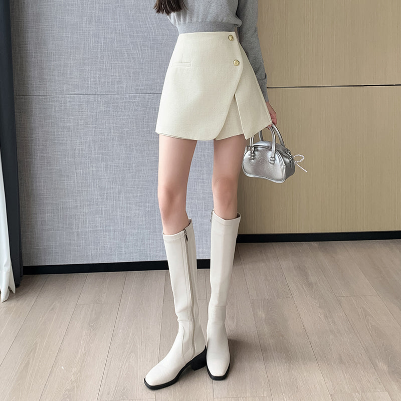 💕秋冬小香風毛呢A字短褲裙