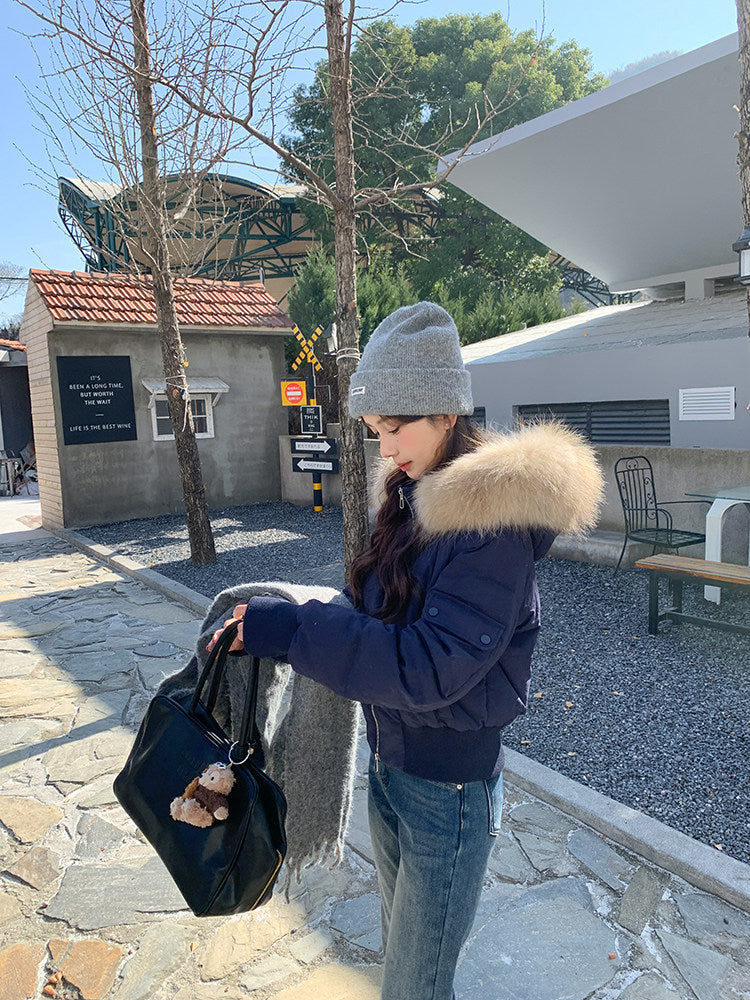 💕冬季甜美毛毛短款小個子連帽棉衣