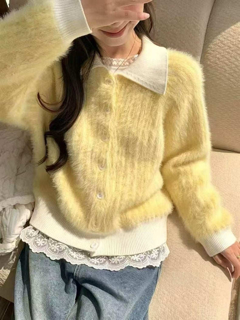 💕溫暖氣質雙面拼接寬鬆加厚針織毛衣