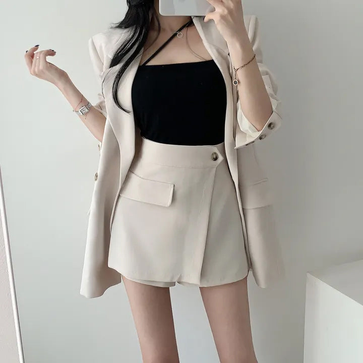 💕春秋韓版西裝短褲裙兩件套
