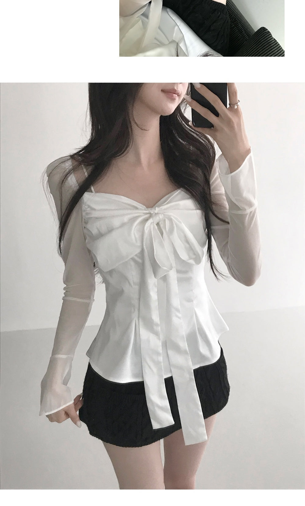 💕法式方領蝴蝶結飄帶氣質收腰顯瘦上衣