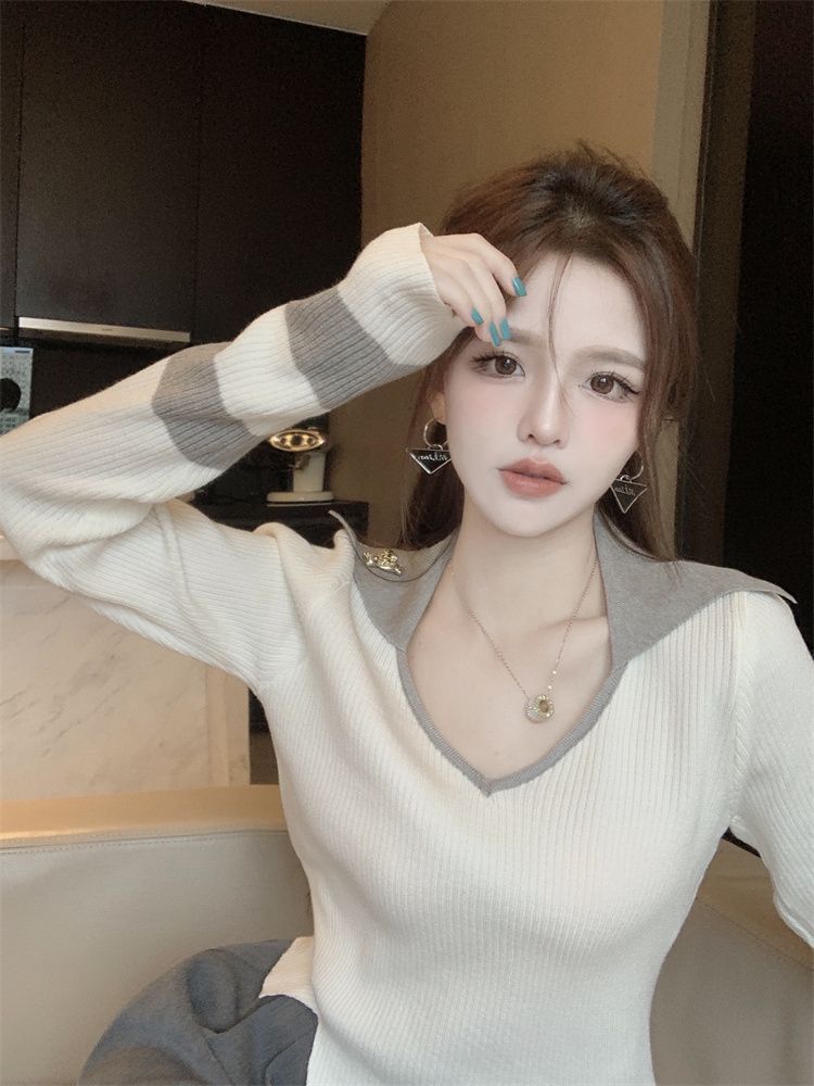 💕秋冬別緻獨特針織打底V領上衣