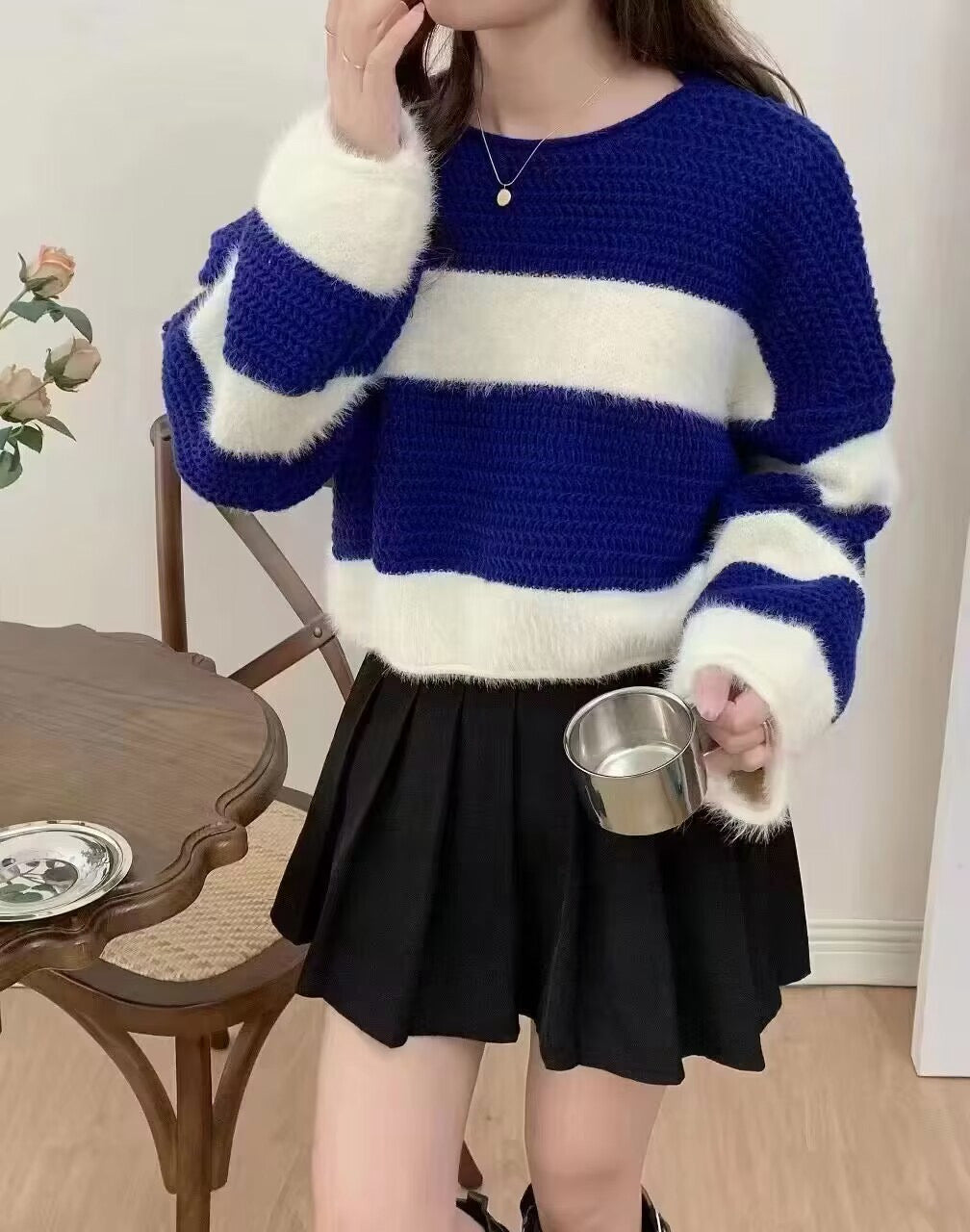 💕韓系秋冬慵懶毛茸茸軟糯針織上衣