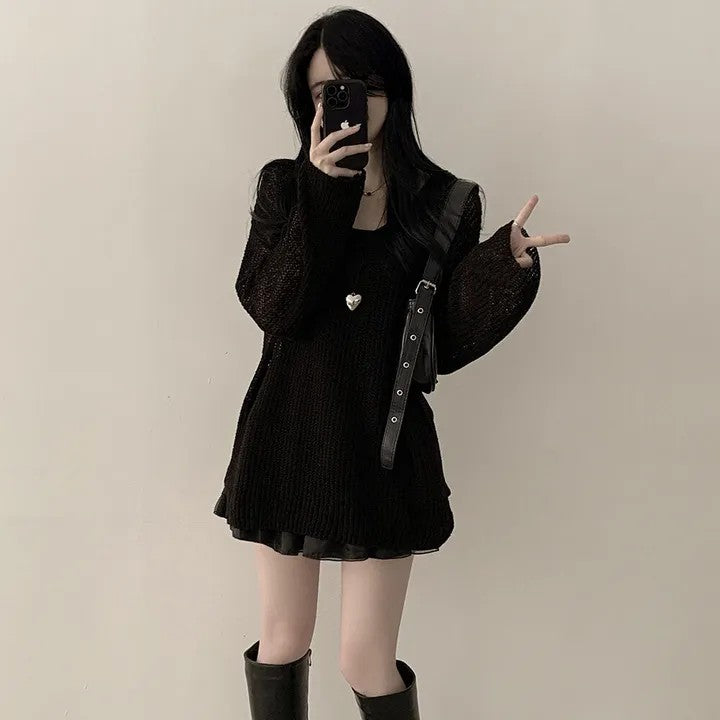 💕韓系寬鬆慵懶V領防曬罩衫針織毛衣