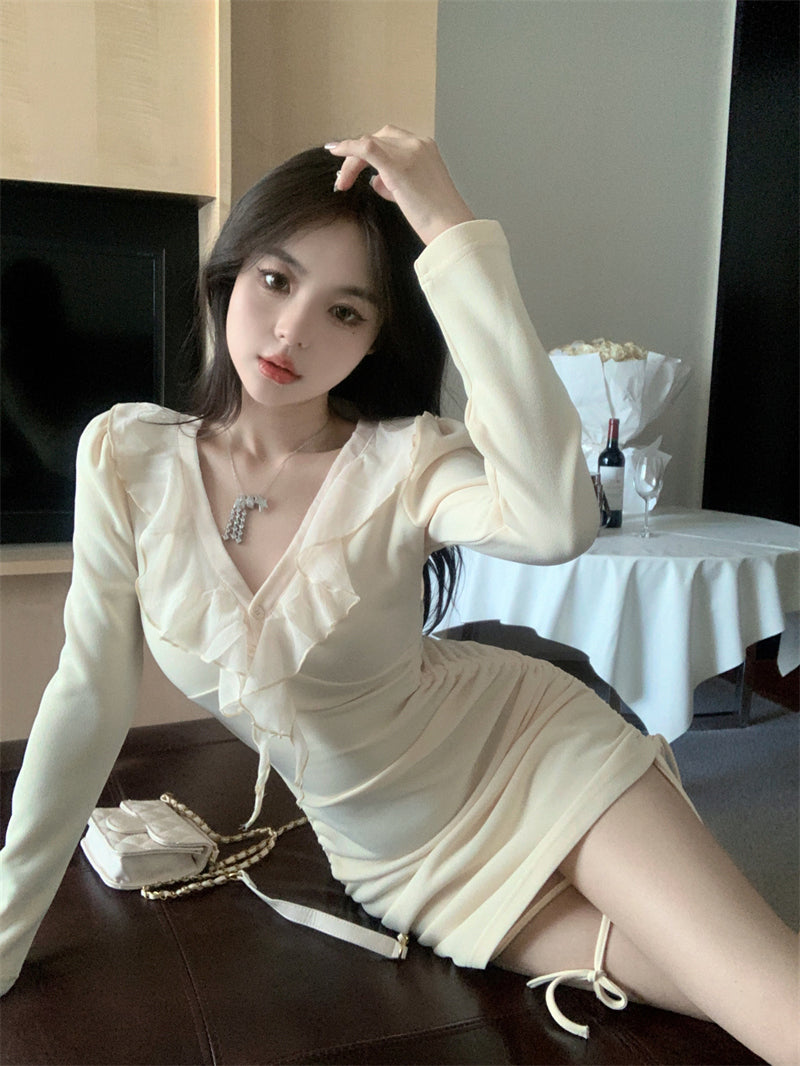 💕秋季溫柔抽繩設計氣質包臀短裙
