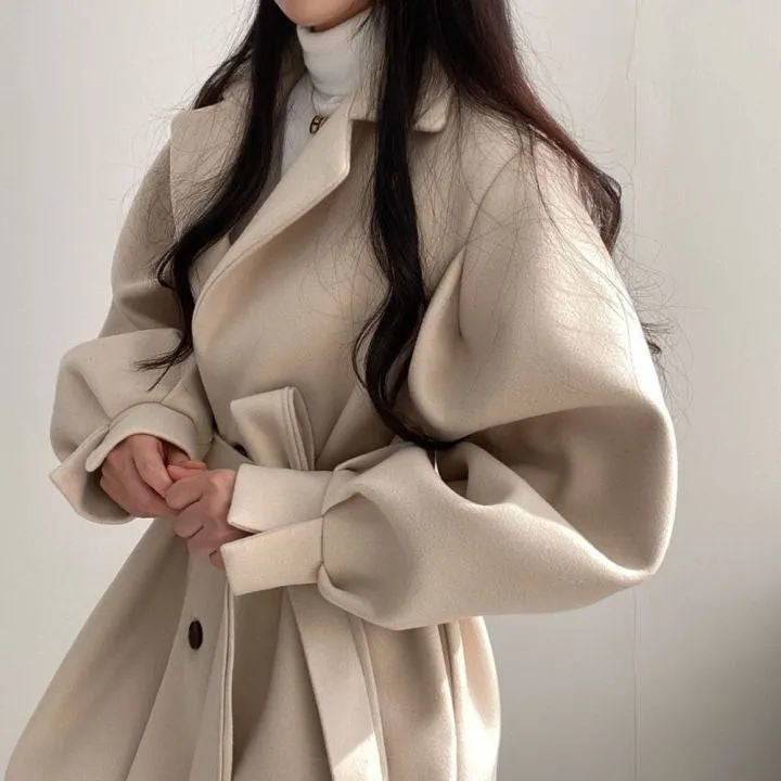 💕韓系chic秋冬赫本風毛呢風衣