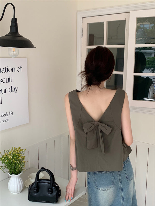 💕夏季甜美蝴蝶結兩穿寬鬆百搭無袖背心上衣