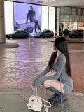 💕簡約純欲辣妹緊身連帽包臀收腰短裙