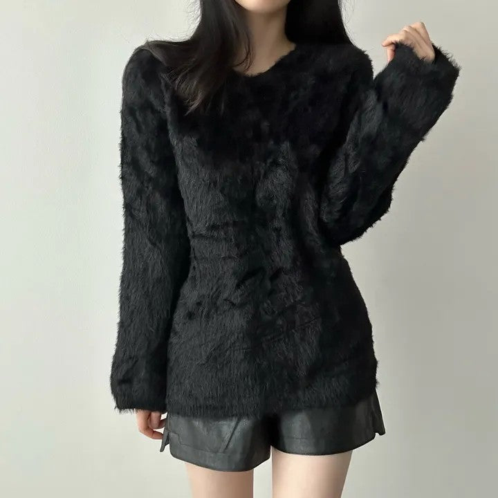 💕秋冬新款毛茸茸V領百搭毛衣上衣