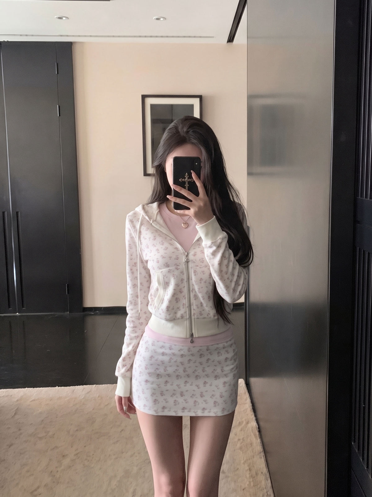 💕韓系甜美碎花衛衣修身顯瘦兩件套
