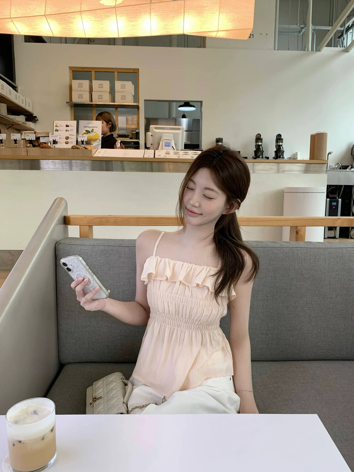 💕法式氣質溫柔荷葉邊皺褶吊帶背心