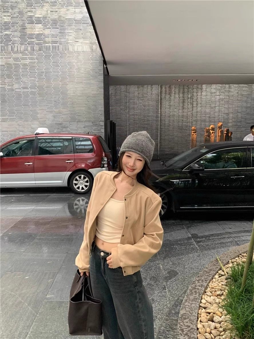 💕高級感chic韓系慵懶復古灰色棒球服外套