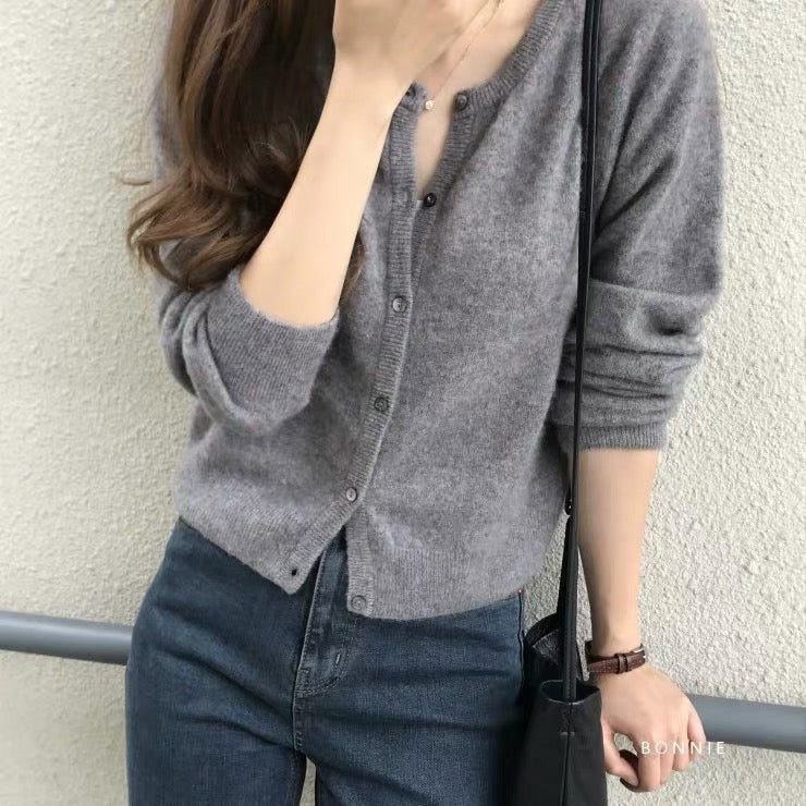 💕春秋圓領短款針織寬鬆慵懶外穿開衫