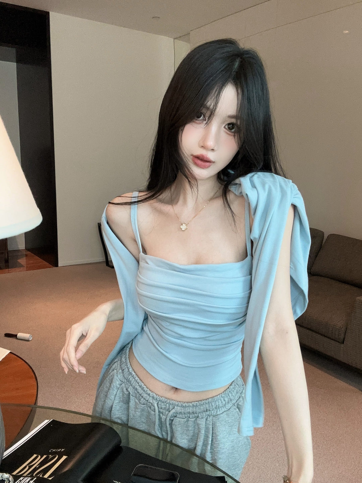 💕氣質慵懶休閒褶皺兩件式套裝