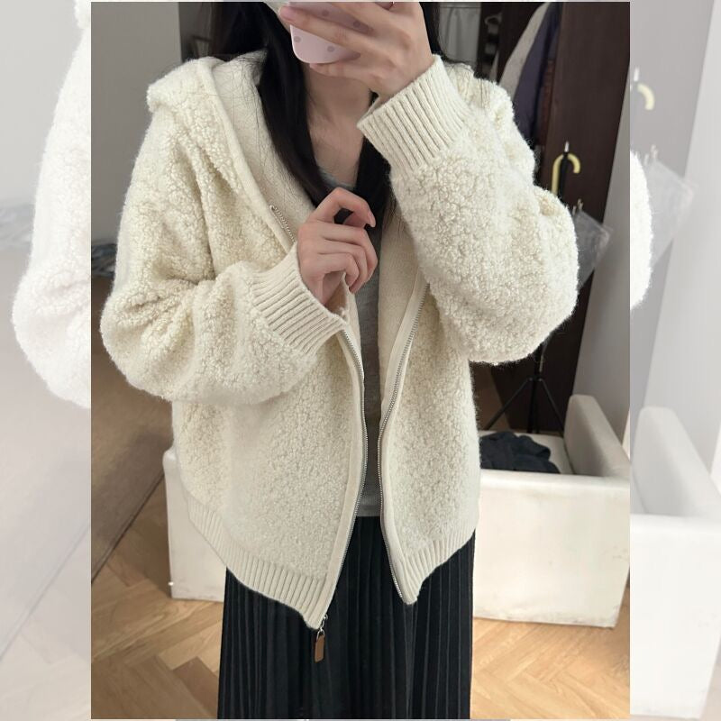💕韓系慵懶高級連帽拉鍊毛衣外套