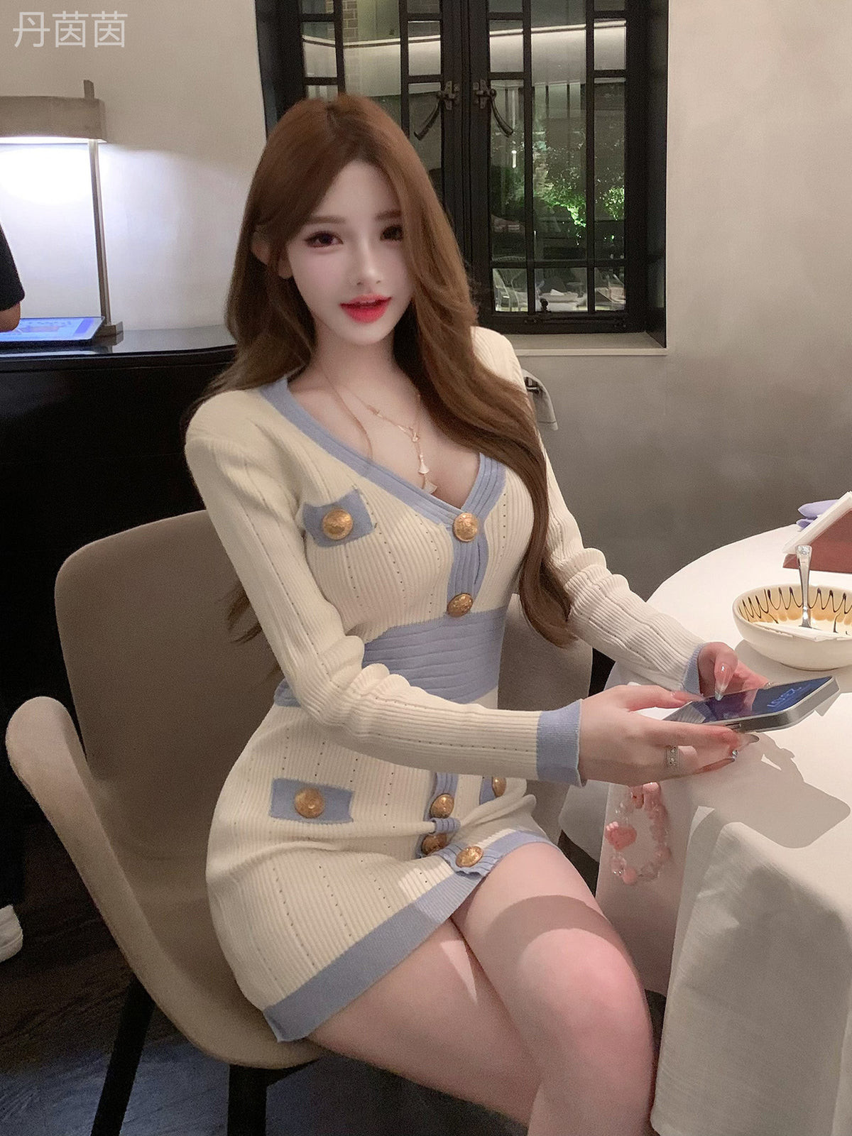💕韓系針織千金小個子OL風連衣包臀裙