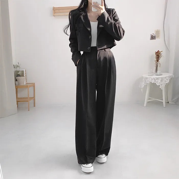 💕chic秋季寬鬆休閒西裝長褲兩件套