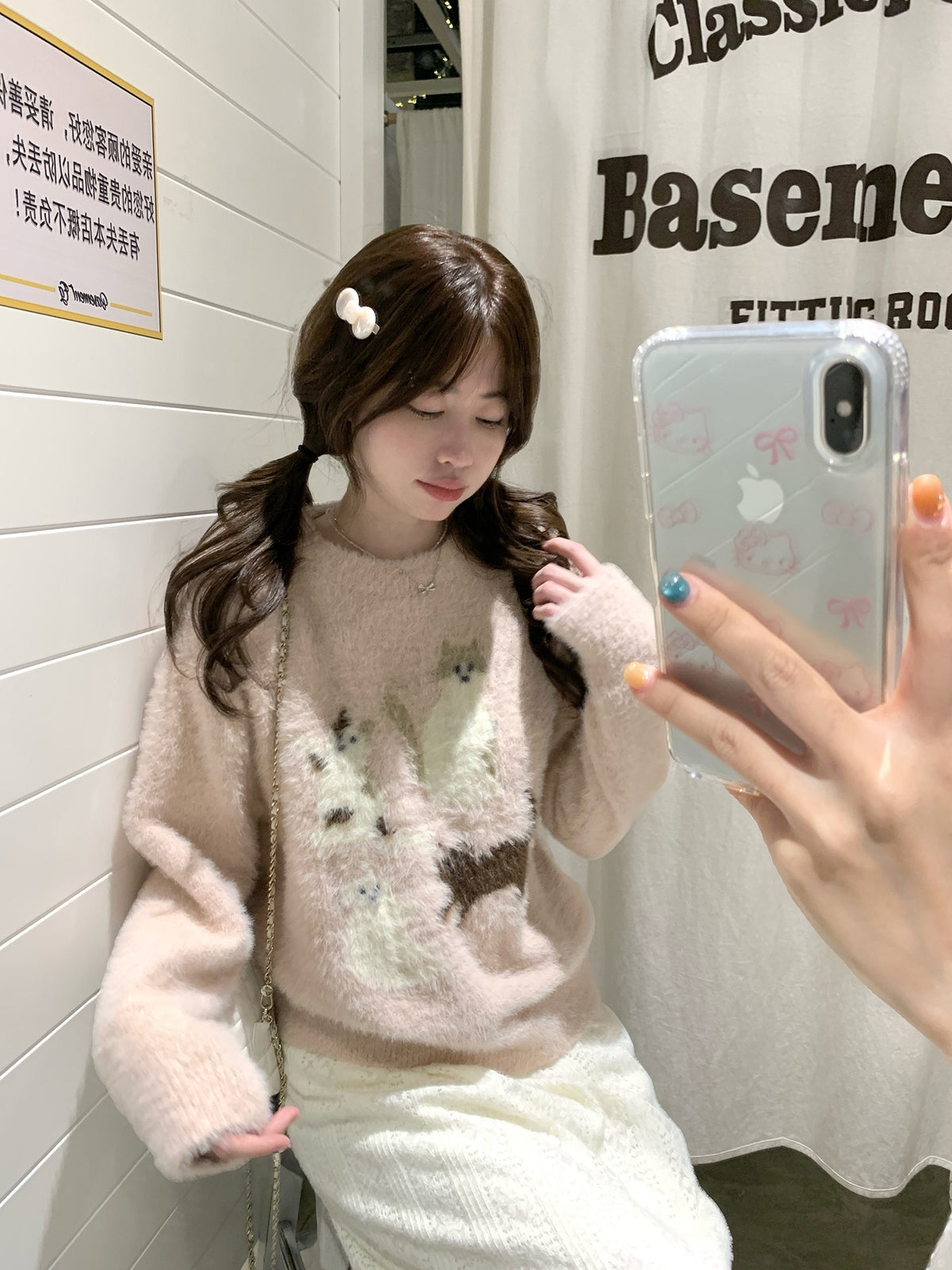 💕chic簡約溫柔保暖貓咪貂毛圓領針織衫