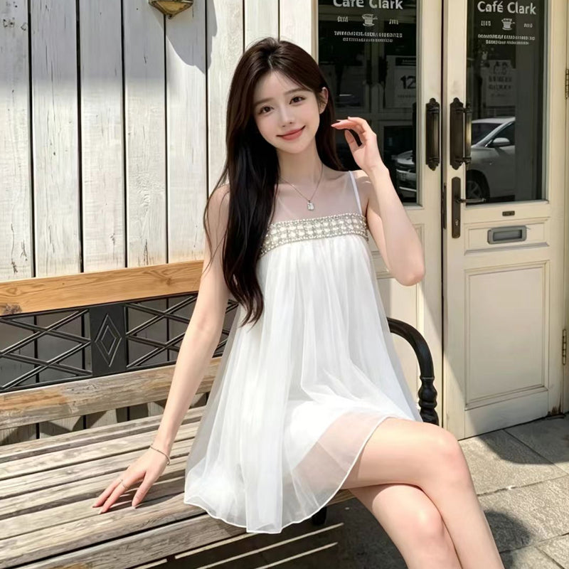 💕法式溫柔網紗無袖澎澎連衣裙