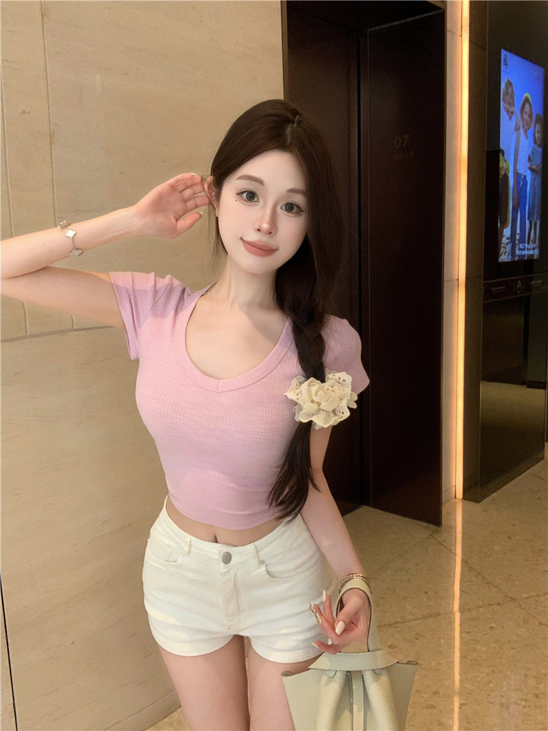 💕韓系簡約顯胸大彈力修身短袖T袖
