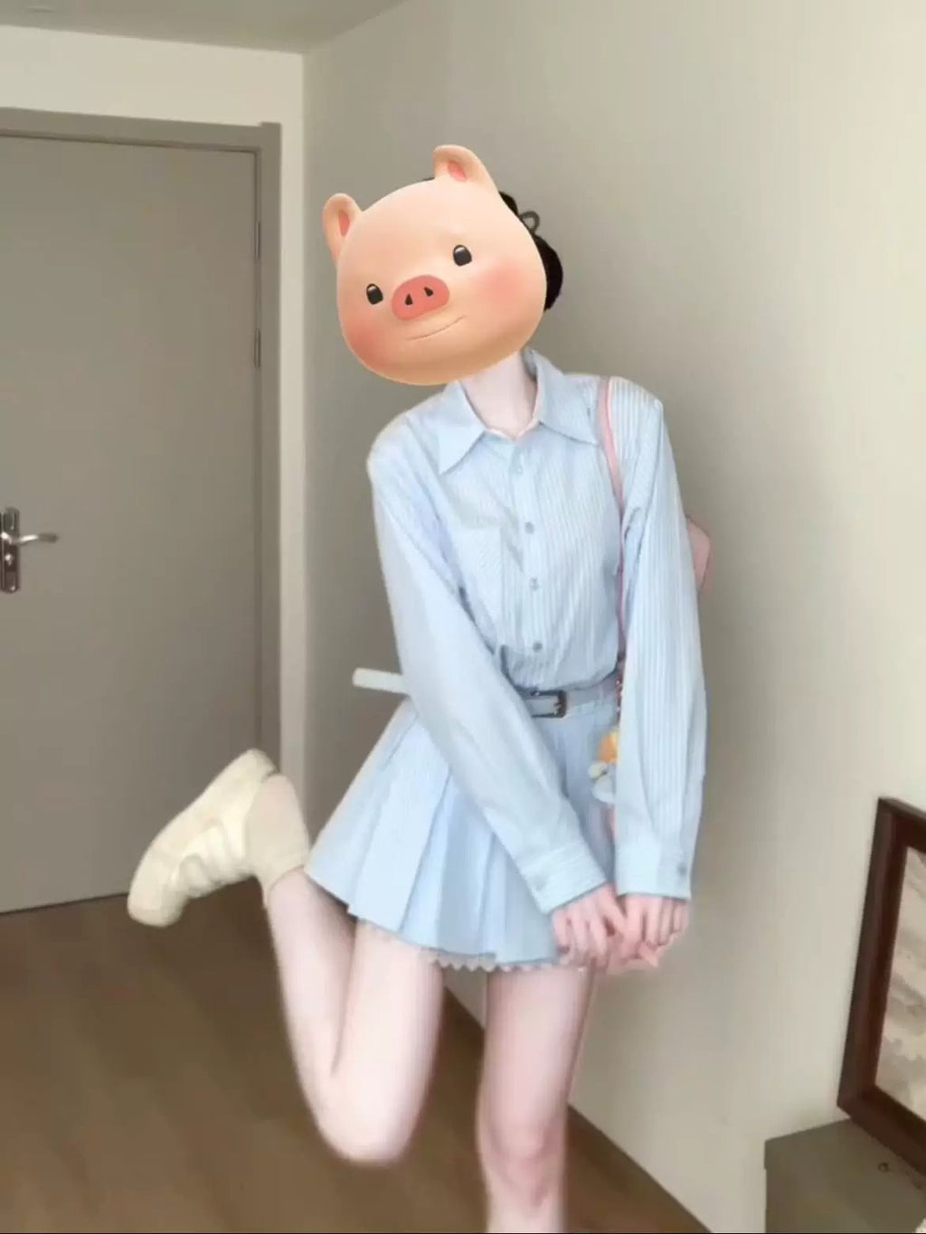 💕春夏小個子收腰有腰帶條紋襯衫連身裙