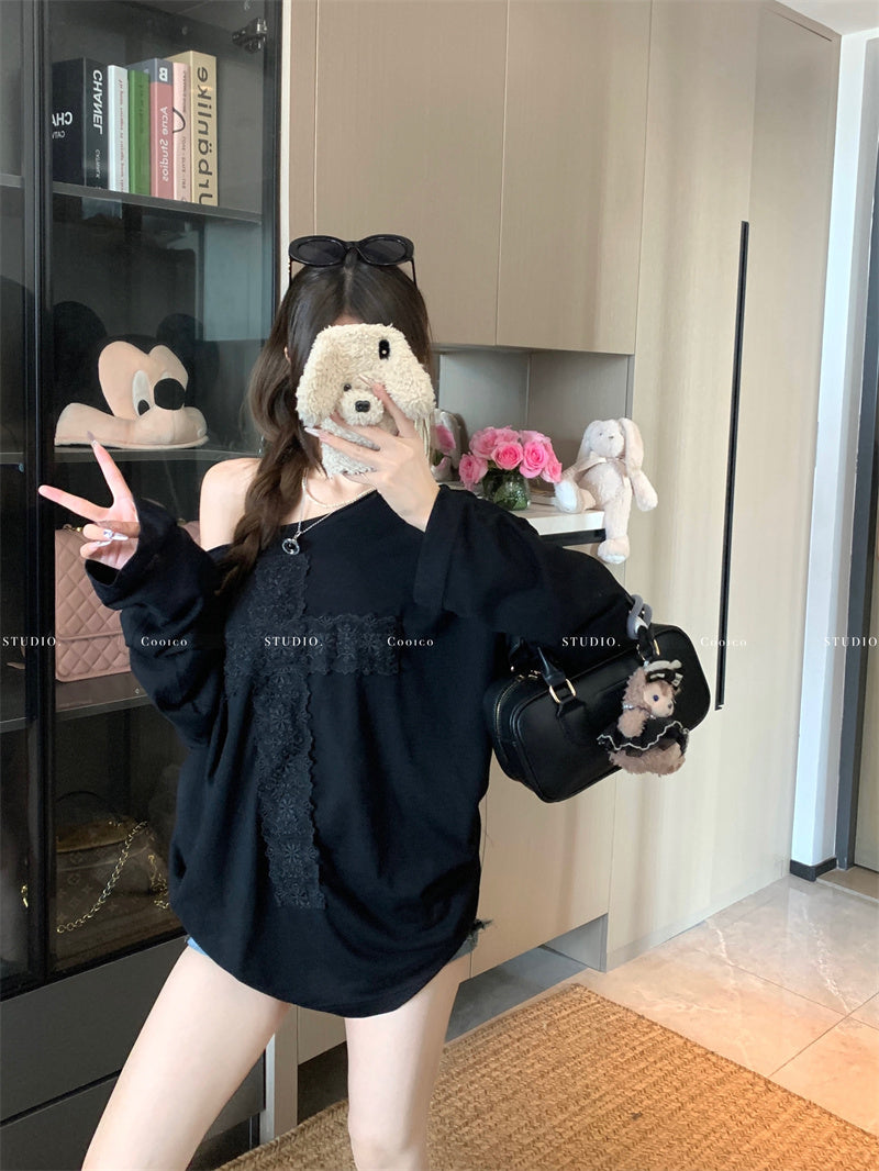 💕微透蕾絲寬鬆T袖打底衣