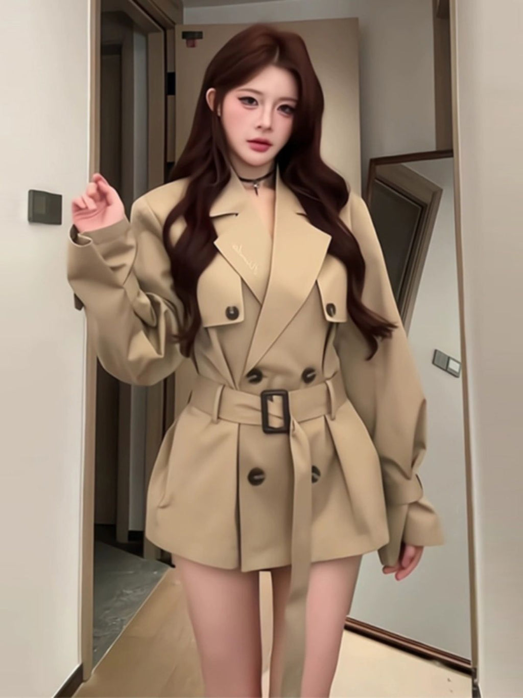 💕英倫風卡其色風衣高級感小個子外套