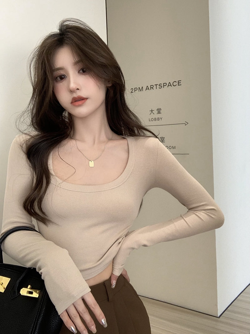 💕百搭低U領修身彈力長袖打底上衣