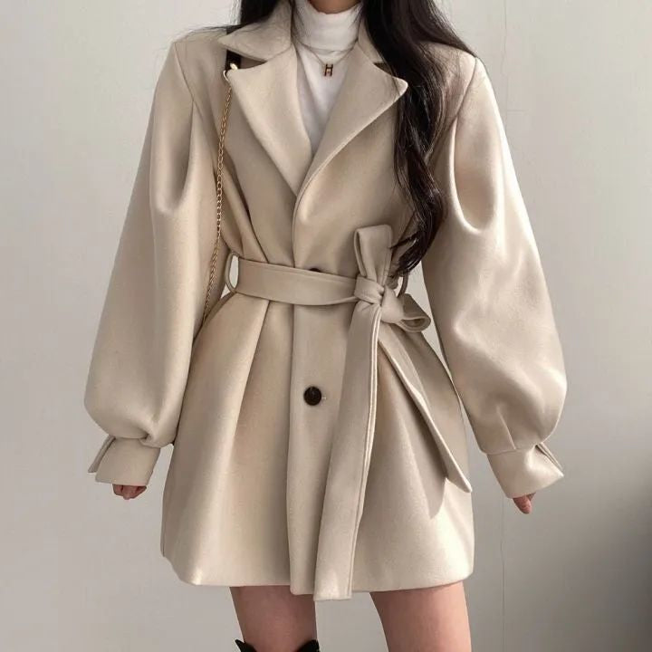 💕韓系chic秋冬赫本風毛呢風衣