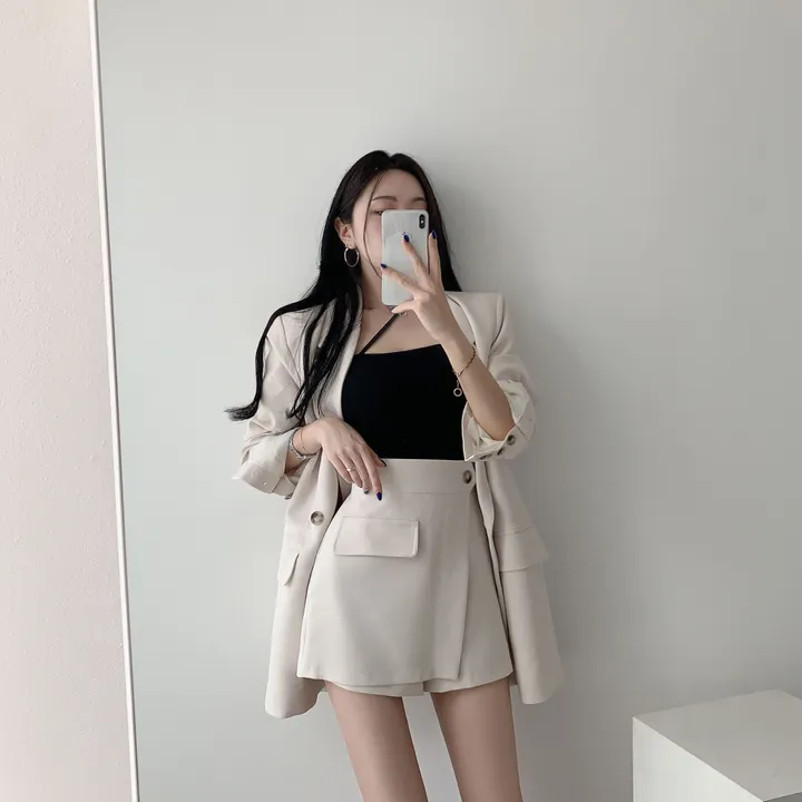 💕春秋韓版西裝短褲裙兩件套