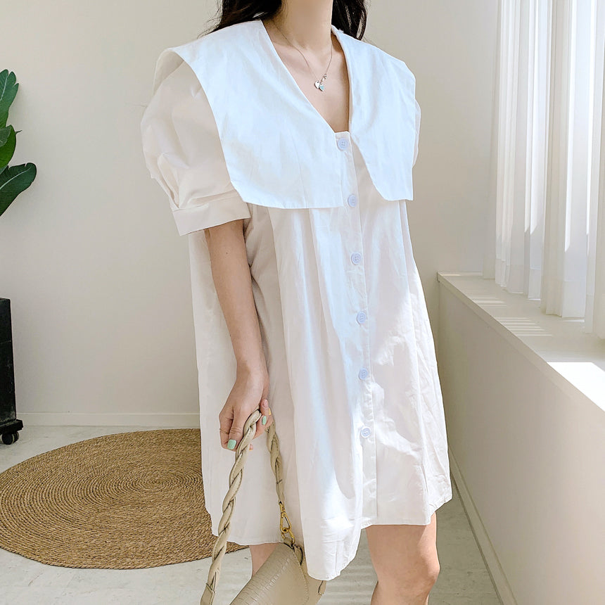 💕夏季甜美減齡單排釦娃娃襯衫連衣裙